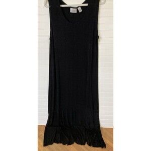 Chico’s Travelers Sleeveless Maxi Dress XL Size 3 Hi Lo Hem Black Acetate USA
